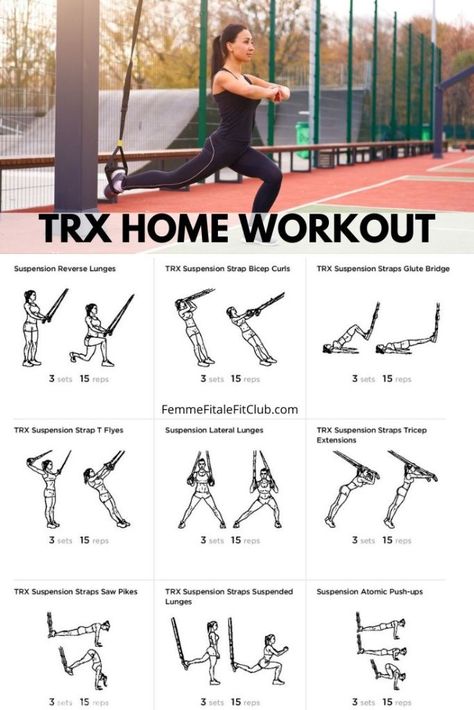 This fat burning and toning TRX full body workout is good for beginners, intermediate and advance fitness levels. It will tone your arms, abs, legs and booty.. Get a total body workout in the comfort of your own home with this TRX suspension workout. #trx #suspensionworkout #trxworkout Trx Workouts For Women, Trx Workout Plan, Suspension Workout, Trx Full Body Workout, Trx Band, Trx Suspension, Full Body Cardio, Trx Training, Trx Workouts