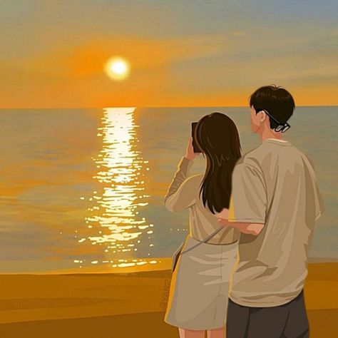 Couple On Beach, Emo Aesthetic Wallpaper, Wedding Couple Cartoon, Beach Cartoon, Beach Selfie, Book Cover Artwork, Cute Lockscreens, Ring Couple, Alone In The Dark