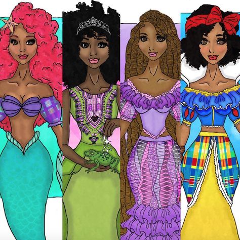 Saint Vincent Artist Reimagines Disney Princesses as Afro Caribbean  Read the article here - http://www.blackhairinformation.com/general-articles/list-posts/saint-vincent-artist-reimagines-disney-princesses-afro-caribbean/ Black Disney Princess, Afro Caribbean, Natural Hair Art, Afrique Art, Black Princess, Princesa Disney, Black Artwork, Woman Art, Black Cartoon