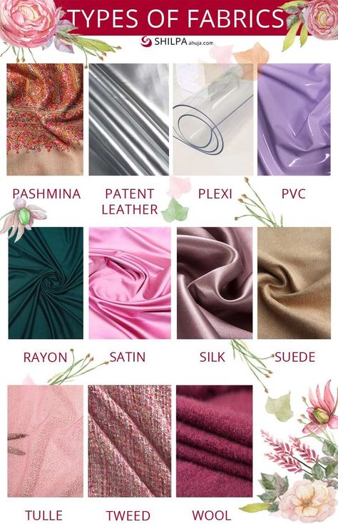 Fabrics Names List, Clothes Names, Clothing Fabric Patterns, Textile Pattern Design Fashion, Fabric Patterns Prints, Color Knowledge, Types Of Fabric, Fashion Dream Job, Fashion Design Books