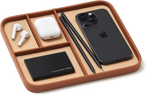 Amazon.com: Nordik Leather Valet Tray - Pebble Black - Premium Vegan Leather Stylish and Organized Nightstand Tray for Men - EDC Catchall Tray for Keys, Watch, Wallet, Jewelry - Modern Bedside Caddy : Home & Kitchen Organized Nightstand, Nightstand Tray, Scandinavian Office, Bedside Caddy, Office Update, Nightstand Organization, Leather Valet Tray, 2023 Wishlist, Catchall Tray