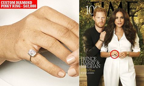 Meghan Markle's $62,000 pinky ring made with diamonds from a mystery donor in the Middle East | Daily Mail Online Chopard Earrings, Prince Harry Pictures, Pinky Rings For Women, Signet Rings Women, 30s Fashion, 70th Birthday Parties, Diamond Gift, Time Magazine, Prince Harry And Meghan