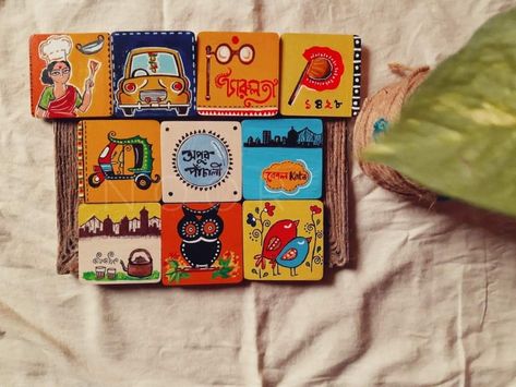 Kathgolap Painting, Bondhu Khata Cover Page Design, Bondhu Khata Design, Bengali Art Culture, Bangladesh Art, Handmade Paper Art, Bengali Art, Boho Art Drawings, Coaster Art