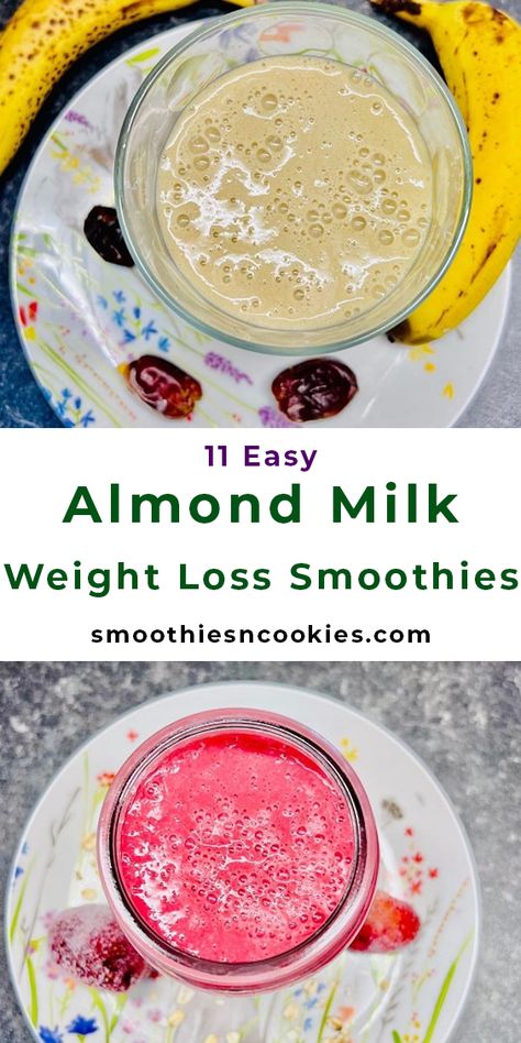 11 Weight Loss Smoothies With Almond Milk Fruit Smoothie With Almond Milk, Almond Milk Smoothies Healthy, Almond Milk Smoothie Recipes Healthy, Soy Milk Smoothie Recipes, Uses For Almond Milk, Almond Milk Fruit Smoothie, Vanilla Almond Milk Smoothie, Smoothie Recipes Almond Milk, Recipes Using Almond Milk