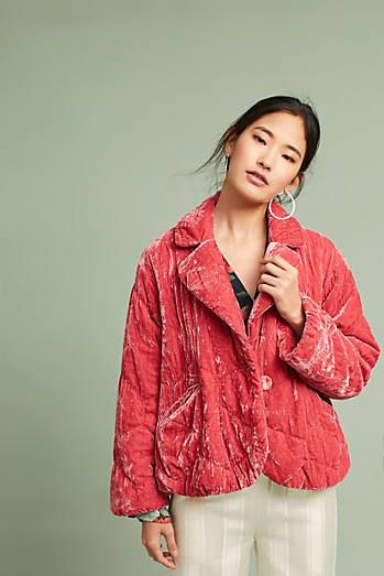 Anthropologie Fall, Quilted Velvet, Puffy Coat, Velvet Coat, Quilted Puffer Jacket, Red Coat, Pink Velvet, Winter Coats Women, Puffer Coat