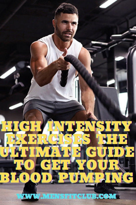 High Intensity Exercises' over an image of a person performing a fast-paced exercise like burpees or sprints in an energetic gym setting. The background highlights dynamic movements and a sense of urgency, emphasizing cardiovascular endurance, fat burning, and full-body conditioning. Body Weight Exercises, Intense Cardio Workout, Weight Workouts, Exercise Workouts, Weight Exercises, Cardio Exercises, High Intensity Cardio, Exercises For Women, Core Exercises