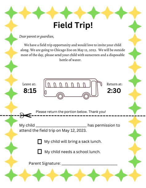 Field Trip Forms For Parents, Field Trip Permission Slip, Preschool Christmas Activities, Christmas Classroom Door, School Forms, School Field, School Field Trip, Daycare Ideas, Dear Parents