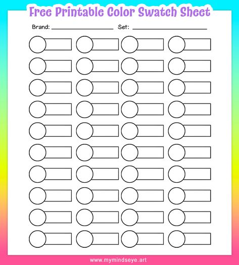 Free Color Swatch Template, Color Pencil Swatch Template, Swatch Sheet Printable, Free Printable Blank Color Swatch Chart, Color Swatches Template, Colored Pencil Swatch Chart, Marker Swatch Template, Color Swatch Chart Blank, Coloring Gemstones