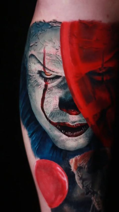 Tattoo Realistic on Instagram: “Killer realistic Pennywise by @victorialeetattoo ! Location : Beijing, China��” It Tattoo Design, Pennywise Tattoo, It Tattoo, Awesome Tattoos, Beijing China, Beijing, Tattoo Design, Watercolor Tattoo, Cool Tattoos