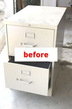 Give your home office decor a cheap upgrade with this painted file cabinet idea. Check out the before and after of this diy painted metal cabinet idea. #hometalk File Cabinet Redo, Painting Metal Cabinets, Painted File Cabinets, Diy File Cabinet, File Cabinet Makeover, Cabinet Transformations, Painting Bathroom Cabinets, Office Built Ins, Habitat For Humanity Restore