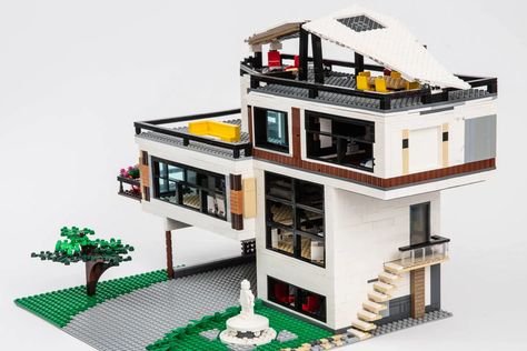 Modern Lego House Ideas, Lego Modern House, Lego Birdhouse, Lego House Instructions, Lego Architecture Building, Lego Mansion, Adult Lego, Lego Hobby, Lego Basic