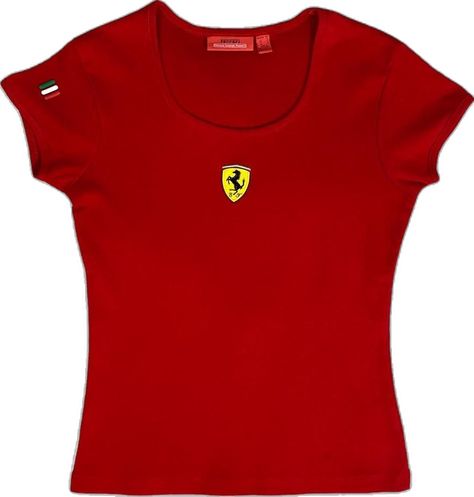 2000s Ferrari Merch, Ferrari Crop Top, F1 Tshirt Ideas, Ferrari Clothes, Ferrari Tshirt, Ferrari Merch, Ferrari Top, Y2k Shop, Ferrari Shirt