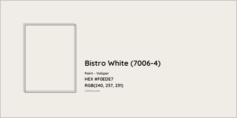 HEX #F0EDE7 Bistro White (7006-4) Paint Valspar - Color Code Bistro White Valspar, Valspar Bistro White, Pantone Tcx, Valspar Colors, Analogous Color Scheme, Paint Color Codes, Rgb Color Codes, Hexadecimal Color, Rgb Color Wheel