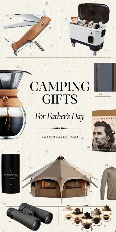 Discover the ultimate gifts for the camping enthusiast in your life with our curated list of the 17 Best Father's Day Gift Ideas! From rugged gear essentials to innovative gadgets, find the perfect way to celebrate Dad's love for the great outdoors. | Fathers Day Gifts, Camping Lover, Outdoor Enthusiast, Gift Ideas, Dad Gift Ideas Camping Box Ideas, Best Fathers Day Gift Ideas, Camping Gear Gadgets, Dad Gift Ideas, Outdoorsman Gifts, Camping Aesthetic, Cool Fathers Day Gifts, Family Tent, Camping Lovers