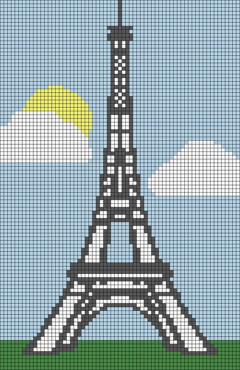 Eiffel Tower Pixel Art, Eiffel Tower Cross Stitch, Pixel Art Templates, Pixel Art Grid, Graph Paper Art, Minecraft Pixel Art, Pola Kristik, Cross Stitch Patterns Flowers, Tapestry Crochet Patterns