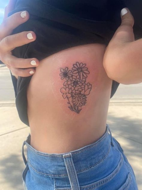 Tattoo For Grandparents Meaningful, Grandparents Draw Flower Tattoo, Family Drawn Flower Bouquet Tattoo, Bouquet Of Flowers Drawn By Family Tattoo, Hand Drawn Flower Bouquet Tattoo, Hand Drawn Flower Tattoo Family, Grandparents Flower Tattoo, Grandparent Flower Tattoo, Flowers Drawn By Family Tattoo