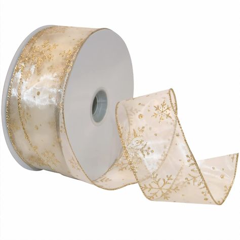 Amazon.com: Morex Ribbon Snowflake Wired Sheer Glitter Ribbon, 2-1/2-Inch by 50-Yard Spool, White/Silver Centerpiece Garland, Floral Projects, Party Centerpiece, Tree Wreath, Discount Illustration, Gold Snowflake, Glitter Ribbon, Golden Glitter, Ribbon Art