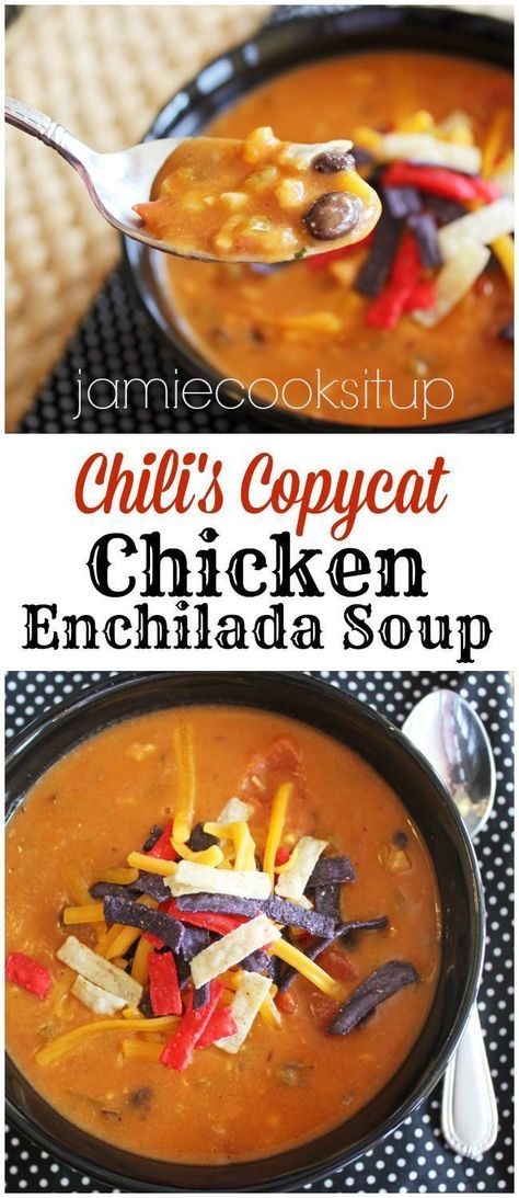 Chili’s Copycat Chicken Enchilada Soup Enchilada Chili, Chili's Chicken Enchilada Soup, Enchilada Soup Recipe, Enchiladas Chicken, Fruit Cheesecake, Chicken Enchilada Soup, Enchilada Soup, Thick Base, Chicken Enchilada