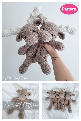 Monty the Moose Snuggler Crochet Pattern Deer Snuggler Crochet Pattern, Moose Lovey Crochet Pattern Free, Snuggle Crochet Pattern Free, Crochet Snuggler Free Pattern Easy, Snuggler Free Pattern, Crochet Snuggler Pattern Free, Free Snuggler Crochet Pattern, Crochet Cuddler Free Pattern, Moose Crochet Pattern Free