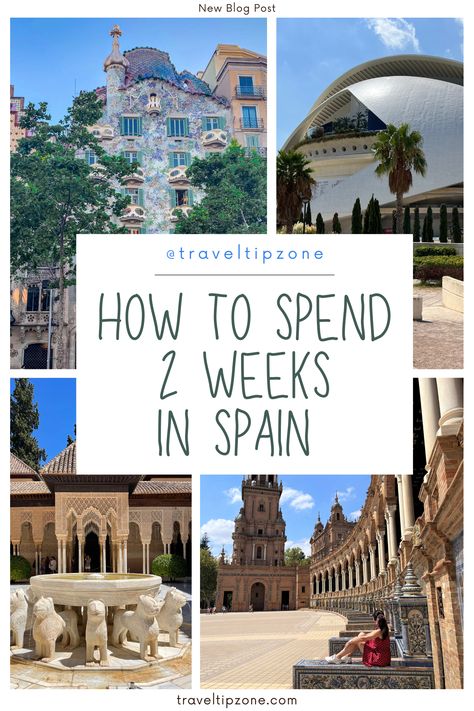 Are you ready for the ultimate 2-week Spain road trip?
This 2-week Spain itinerary will show you how to make the most of your time in Spain.
You can read about: How to spend two weeks in Spain · Best places to visit on a Spain tour · Best things to do in Spain · Barcelona, Valencia, Granada, Malaga, Sevilla, Madrid and much more · How to plan a 2-week road trip to Spain · Accommodation and itinerary recommendations · Pro tips before you travel to Spain #spain #spainitinerary #2weeksinspain Barcelona To Valencia Road Trip, Barcelona To Seville Road Trip, Spain 2 Week Itinerary, Planning A Trip To Spain, Spain Road Trip Itinerary, Spain Itinerary 2 Weeks, Two Weeks In Spain, 2 Weeks In Spain, Spain Travel Itinerary