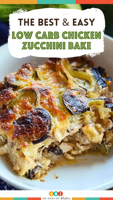 Looking for a delicious low-carb dinner? Try this Low Carb Chicken Zucchini Bake! With tender chicken, zucchini, mushrooms, and a cheesy topping, it's comfort food without the carbs. Easy to make and perfect for a family meal. Pin now and enjoy later! Low Carb Chicken Zucchini Bake, Chicken Zucchini Slow Cooker Recipes, Chicken With Zucchini Recipes, Chicken Squash And Zucchini Recipes, Low Carb Chicken Meals, Zucchini And Chicken Recipes, Chicken And Zucchini Recipes, Low Carb Chicken Recipes Easy, Chicken Zucchini Recipes