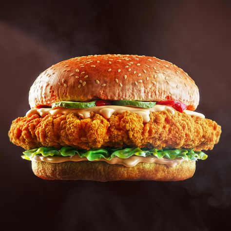 Chicken Zinger, Food Illustration Design, Food Videography, Burger Menu, Popular Side Dishes, Homemade Burgers, Burger Buns, Salsa Recipe, Personal Project