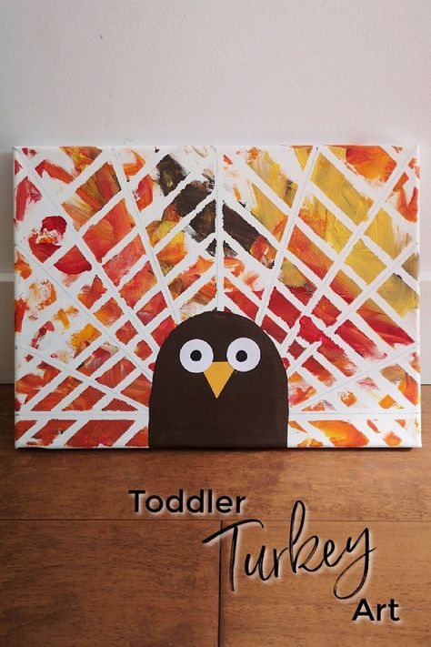 It’s turkey time! This super easy Toddler Turkey Art is a project that your little will love. Once you prepare the canvas for them, they can paint and create all by themselves. And you will have a beautiful keepsake to hang every Thanksgiving. Baby M, who helped us out, is 16M – and he loved it so much! He loved getting his hands messy and really loved using the small sponge brush. Turn A Pumpkin Into A Turkey, Easy Toddler November Crafts, Thanksgiving Art For Prek, Thanksgiving Picture Crafts For Kids, Thanks Giving Projects For Toddlers, Toddler Art For November, Turkey Painting Craft, Pre K November Crafts, Process Art Thanksgiving