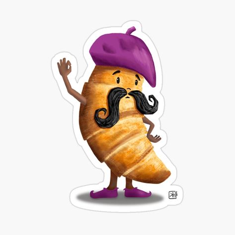 Get my art printed on awesome products. Support me at Redbubble #RBandME: https://www.redbubble.com/i/sticker/Monsieur-Croissant-by-Wildharegrafix/140086881.EJUG5?asc=u Croissant Sticker, Food Play, Brand Character, Incredible Edibles, Hand Embroidery Projects, Story Board, Redbubble Designs, Black Artists, Funny Art