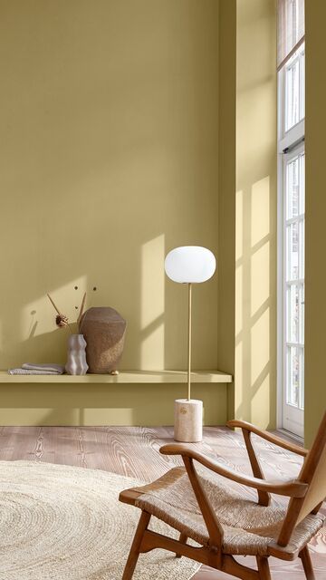 Hallway Wall Colors, Dulux Paint Colours, Wild Wonder, Interior Wall Colors, Hallway Colours, Kitchen Wall Colors, Yellow Interior, Yellow Walls, Retro Home