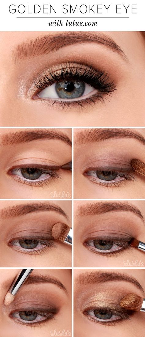 Smokey Eyeshadow Tutorial, Golden Smokey Eye, Perfect Makeup Tutorial, Makeup Tips For Redheads, Silvester Make Up, Make Up Diy, Eyeshadow Tutorial For Beginners, Gold Eyeliner, Eye Makeup Tutorials