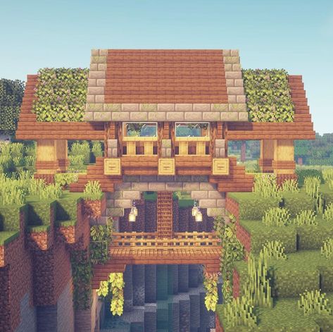 Ravine House, Minecraft Welten, Minecraft Building Ideas, Minecraft House Plans, Bangunan Minecraft, Minecraft Farm, Minecraft Cottage, Easy Minecraft Houses, Minecraft House Tutorials