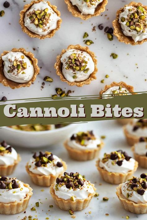 Canoli Bites Recipes, Cannoli Cups Mini, Italian Thanksgiving Desserts, Italian Inspired Desserts, Mini Cannoli Cups, Mini Desert Ideas, Mini Canoli, Mini Deserts Ideas, Puff Pastry Cannoli