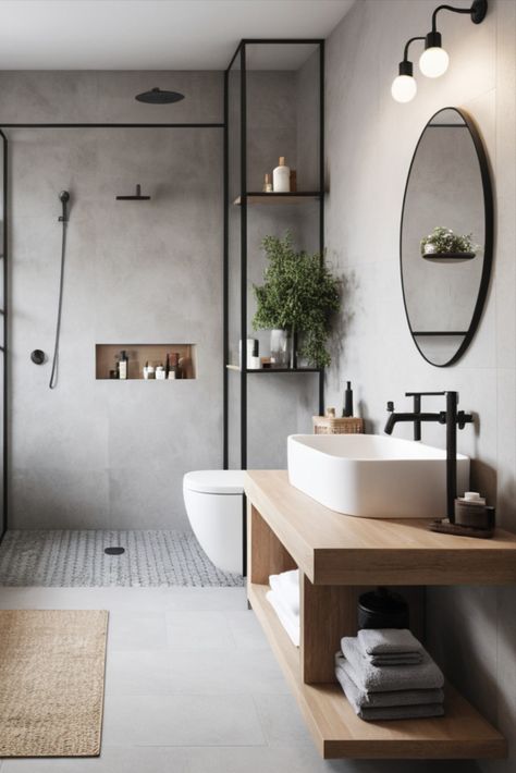 Discover how to maximize functionality in small bathrooms with sleek, minimalist designs. Learn space-saving tricks and storage solutions for a clutter-free oasis. Bathroom Ideas Small Minimalist, Cute Minimalist Bathroom, Simple Modern Bathroom Design, Minimalist Bathroom Design Small Spaces, Small Restroom Design, Easy To Clean Bathroom Design, Small Minimalist Bathroom, Small Bathroom Minimalist, Bathroom Ideas Minimalist