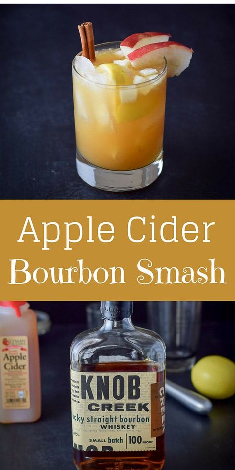 This #apple #cider #bourbon #smash #cocktail is so yummy. It is perfect to serve over the holidays. But not just for that time, but year round, that's how good it is. Try it and see. #dishesdelish Apple Pie Bourbon Cocktail, Spiced Bourbon Apple Cider, Apple Smash Cocktail, Apple Cider Whiskey Smash, Bourbon And Cider Cocktail, Apple Cider Smash, Apple Whiskey Drinks Cocktail Recipes, Apple Cider And Whiskey Fall Cocktails, Apple Cider Liquor Drinks