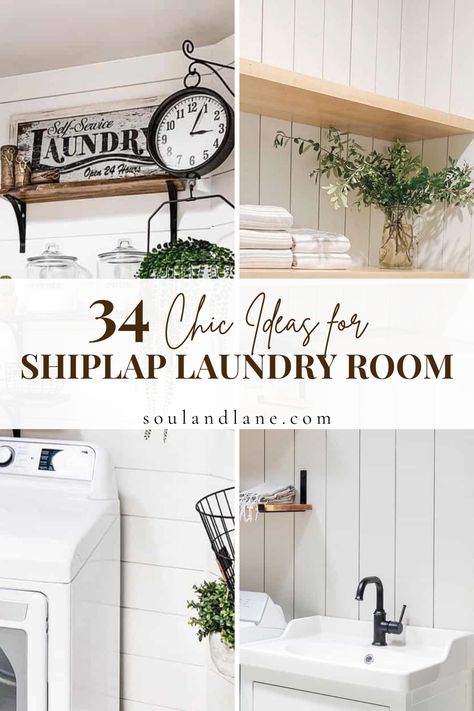 Explore a variety of styles, from modern to farmhouse chic, that promise to add a touch of sophistication to your space. Make your laundry room a haven of style, reflecting your unique taste and creating a welcoming environment that stands out. Shiplap Utility Room, Laundry Room Ideas Shiplap, Vintage Cottage Laundry Room, Shiplap In Laundry Room Accent Walls, Shiplap Wall In Laundry Room, Farmhouse Chic Laundry Room, Laundry Room Countertop Decor, Laundry Room Shiplap Wall, Modern Country Laundry