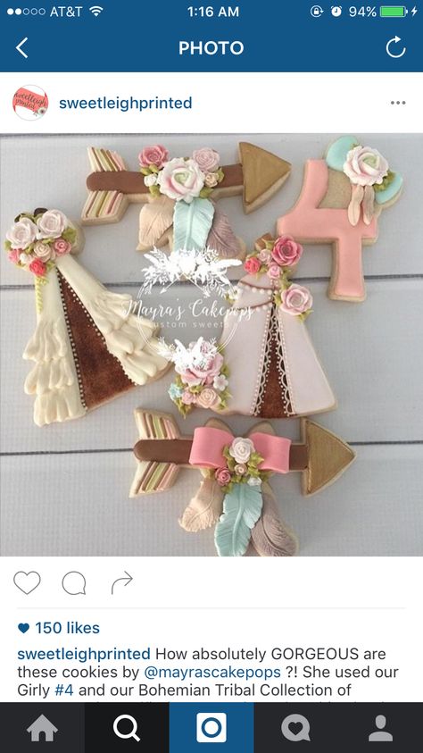 Classy Baby Shower, Teepee Party, Chic Baby Shower, Diy Cookie, Pretty Cookies, Boho Party, Cookies For Kids, Fancy Cookies