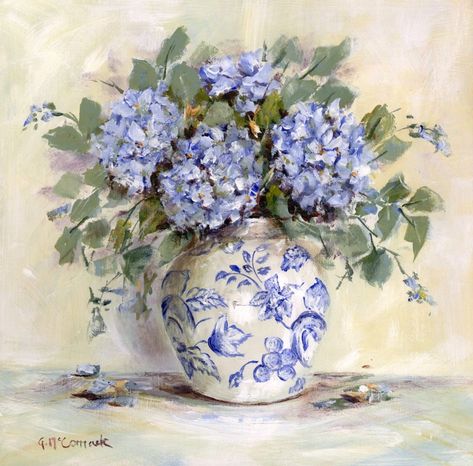 Blue Hydranges and China Watercolor Boat, Hydrangeas Art, Hydrangea Painting, Blue Hydrangeas, Blue And White Vase, White Artwork, Selling Paintings, Vase Art, Watercolor Pictures