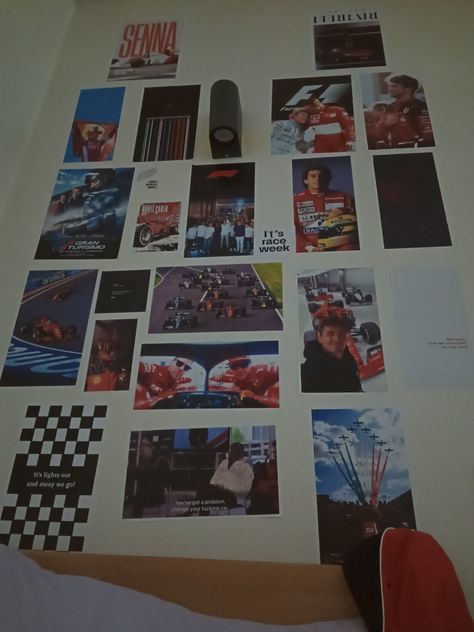 F1 Themed Bedroom, F1 Wall Decor, F1 Aesthetic Room, Ferrari Room Decor, Formula 1 Room Ideas, F1 Room Decor Aesthetic, F1 Inspired Room, F1 Bedroom Decor, Car Room Aesthetic