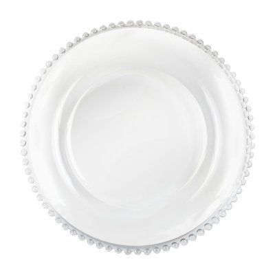 Charge it by Jay Beaded Rim Clear Glass Charger Plate - 1900036 Clear Glass Charger Plates, Easter Tableware, Gold Charger Plate, Glass Charger Plates, 10 Strawberry Street, Anniversary Dinner, Charger Plate, Formal Dinner, Restaurant Supplies