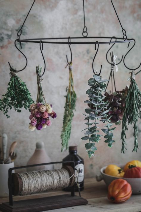 Herb Rack, Hanging Herbs, Brooms And Brushes, Ceramic Accessory, Kitchen Herbs, Kitchen Display, Healing Space, Quilted Gifts, Candle Chandelier