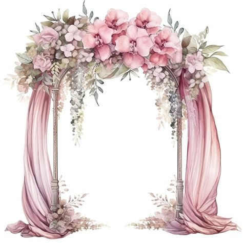 Floral Arch Drawing, Flower Arch Illustration, Archway Garland, Pink Flower Arch, Pink Wedding Arch, Pink Wedding Card, Arch With Flowers, Garland Wreaths, 1000 Wedding