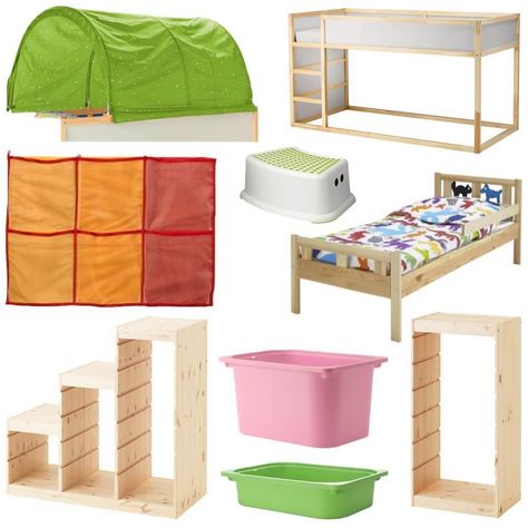 Ikea hack kura bunkbed with kritter bed & trofast - what you need Diy Ikea Kura Bed Plans, Kura Bed Trofast Stairs, Trofast And Kura, Kura Cama Ikea, Cama Ikea Kura, Bunk Bed Hacks, Bed Hacks, Kura Bed Hack, Ikea Mattress