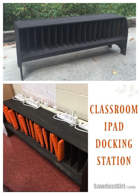 Classroom iPad Docking Station Laptop Storage Classroom, Classroom Computer Station, Chromebook Storage, Ipad Charging Station, Ipad Storage, Classroom Wishlist, Sawdust Girl, Ipad Organizer, Computer Station