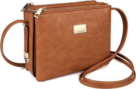 Small Crossbody Purse for women,Vegan Leather Over the Shoulder Bag and Triple Zip Cross Body Handbags with Adjustable Strap…, Brown, Small : Amazon.ca: Clothing, Shoes & Accessories Shoulder Purses, Marc Jacobs Crossbody Bag, Over The Shoulder Bag, Over The Shoulder Bags, Best Purses, Small Crossbody Purse, Crossbody Bags For Women, Leather Shoulder Handbags, Monogrammed Leather