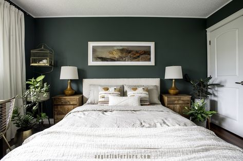 30 Green Accent Wall Bedroom Ideas You’ll Want to Steal - Ideas on Foter Green Accent Wall Bedroom Farmhouse, Green Bedroom With Curtains, Small Bedroom Green Walls, Fern Green Bedroom, Small Green Bedroom Ideas, Small Green Bedroom, Deep Green Bedrooms, Green Bedroom Curtains, Forest Green Bedroom