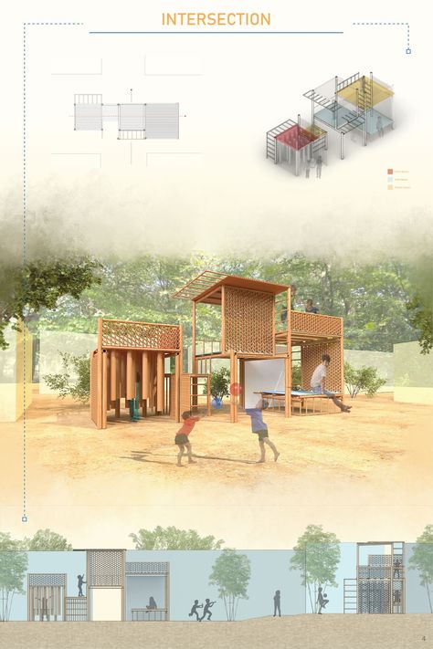 Wander to Wonder | Low Cost Design Project Modular Playground Design, Refugee Camp Architecture, Modular Playground, Architectural Intervention, Camp Architecture, Children Architecture, Memorial Architecture, Playgrounds Architecture, Module Design