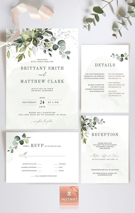 Boho Wedding Invitation Template, Bohemian Wedding Invitations, Wedding Ceremony Ideas, Eucalyptus Wedding Invitation, Eucalyptus Green, Greenery Wedding Invitations, Wedding Invitations Boho, Eucalyptus Wedding, Beach Wedding Invitations