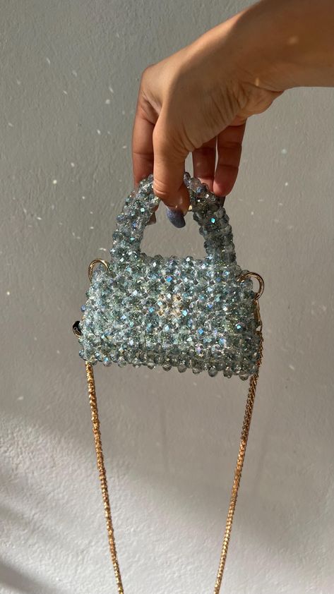 Crystal Mini Bag 'Kylie' in Bestseller color among my clients with golden chain  Fits Keys Lipstick  Card& money  Small mirror  Can be created in any other color with silver or nickel color chain  Worldwide delivery  From Athens, Greece Cristal Bag, Crystal Handbag, Ice Blue Color, Bag Transparent, Small Mirror, Crystal Bags, Crystal Clutch, Pearl Bag, Golden Chain