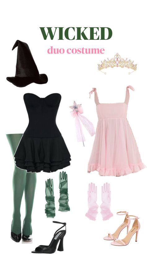 wicked duos costume for parties college inspiration aesthetic halloween outfits Wicked Duo Costume, Wicked Broadway Outfit Ideas, Wicked Outfits Ideas, Wicked Outfit Inspired, Wicked Halloween Costume, Sapphic Halloween Costumes, Wicked Outfit Ideas, Wicked Inspired Outfits, Halloween Outfits Duo