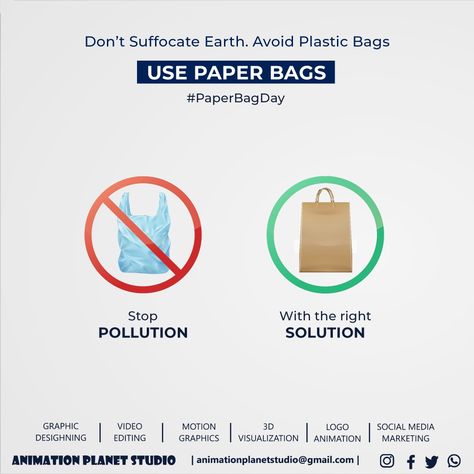 Using paper bag is important cornerstone to preserve our planet for future generations because paper bags are biodegradable. make a promise on this Paper Bag Day to use paper bags instead of plastic bags !!! SAY NO TO PLASTIC SAY YES TO PAPER BAGS #nationalpaperbagday #paperbagday #paperbag #noplastic #ecofriendly #recycle #gogreen #saynotoplastic #bethechange #savegreen #socialmediapost #posterdesign #branding #advertising #socialmediacreatives #socialmediamarketing #animationplanetstudio Paper Bag Day Creative Ads, Paper Bag Day Poster, Plastic Bag Free Day Poster, Plastic Bag Free Day, Recycling Business, Say No To Plastic, International Days, Print On Paper Bags, Paper Business